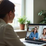 psychoterapia, online, terapia, psychologiczne, wsparcie, zdalne, wideo rozmowa, komputer, laptop, pokój, relaks, zaufanie, k
