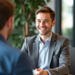 pierwsze wrażenie, pozytywna prezentacja, pewność siebie, uśmiech, spotkanie biznesowe, profesjonalny wygląd, kontakt wzrokow