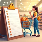 lista zakupów, supermarket, zakupy, impulsywne zakupy, torba na zakupy, produkty spożywcze, rozsądne zakupy, planowanie, zapa