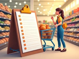 lista zakupów, supermarket, zakupy, impulsywne zakupy, torba na zakupy, produkty spożywcze, rozsądne zakupy, planowanie, zapa