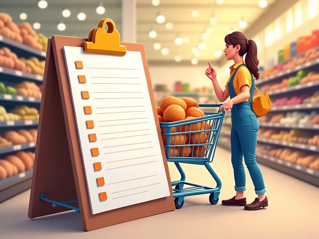 lista zakupów, supermarket, zakupy, impulsywne zakupy, torba na zakupy, produkty spożywcze, rozsądne zakupy, planowanie, zapa