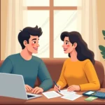 rodzina, wydatki, oszczędności, budżet, rozmowa, finanse, dom, zespół, kalkulator, dokumenty, spokojna rozmowa, wspólne plano