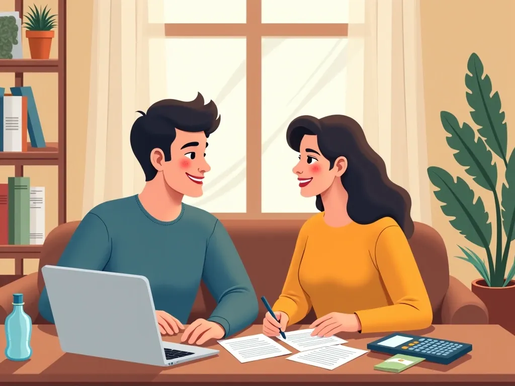 rodzina, wydatki, oszczędności, budżet, rozmowa, finanse, dom, zespół, kalkulator, dokumenty, spokojna rozmowa, wspólne plano