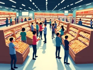 supermarket, lokalizacja produktów, strategia sprzedaży, tykany układ, zakupy impulsowe, pieczenie, słodycze, kasa, promocje,