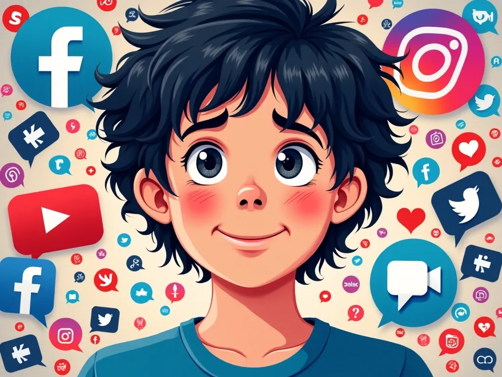 media społecznościowe, nastrój, poczucie własnej wartości, Instagram, Facebook, TikTok, emocje, przeglądanie, cyfrowa ilustra